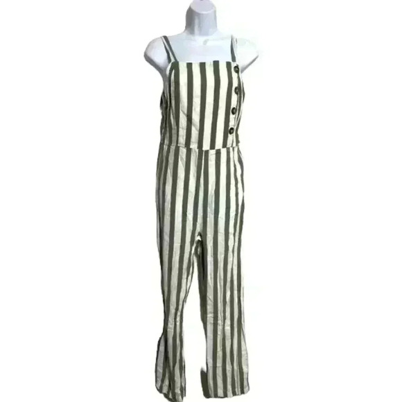 C&c CALIFORNIA Olive Green/ White STRIPED JUMPSUIT  Small Size - Picture 7 of 7